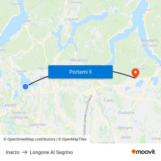 Inarzo to Longone Al Segrino map