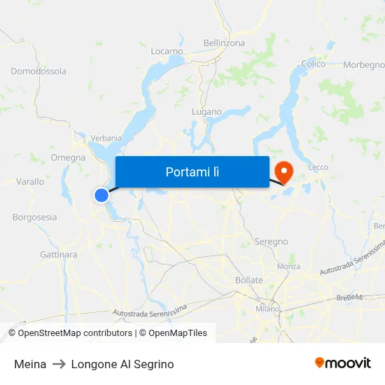 Meina to Longone Al Segrino map