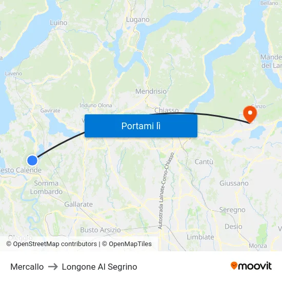 Mercallo to Longone Al Segrino map