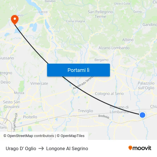 Urago D' Oglio to Longone Al Segrino map
