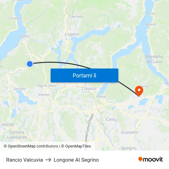 Rancio Valcuvia to Longone Al Segrino map