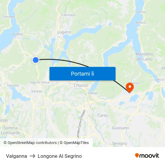 Valganna to Longone Al Segrino map