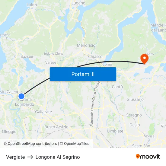 Vergiate to Longone Al Segrino map
