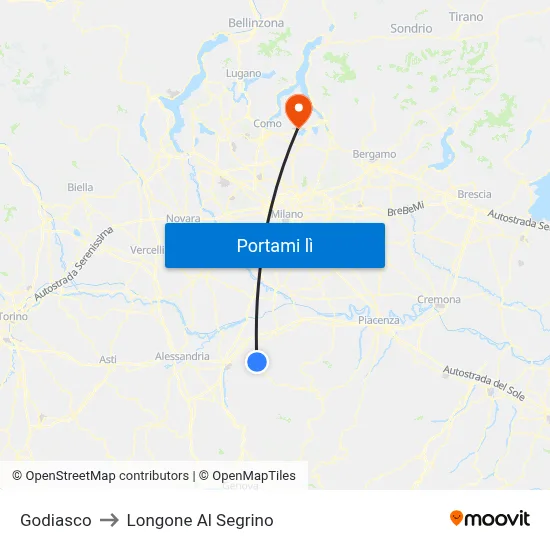 Godiasco to Longone Al Segrino map
