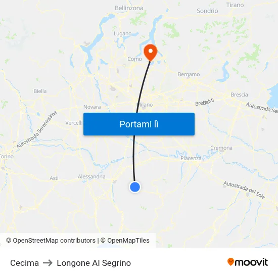 Cecima to Longone Al Segrino map