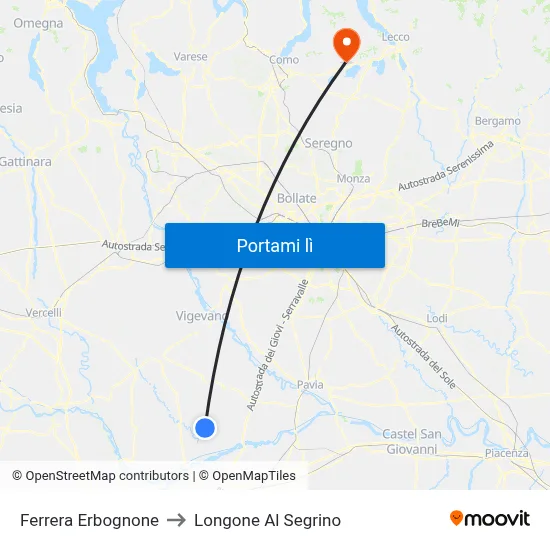 Ferrera Erbognone to Longone Al Segrino map