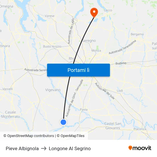 Pieve Albignola to Longone Al Segrino map