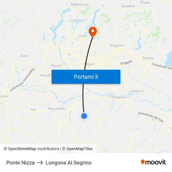 Ponte Nizza to Longone Al Segrino map