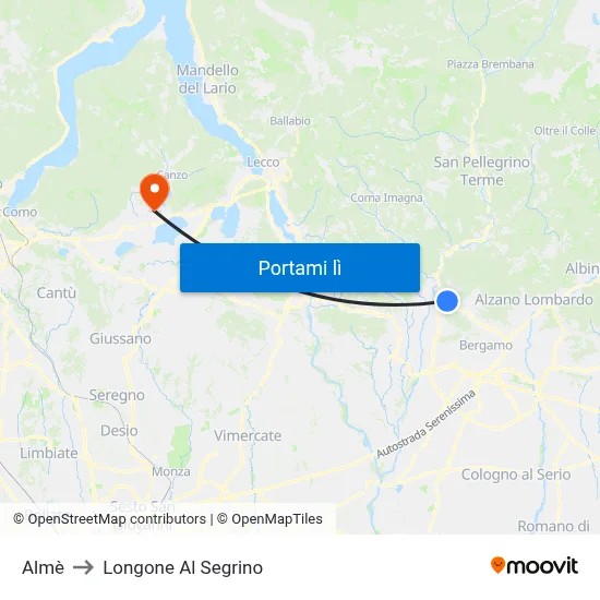 Almè to Longone Al Segrino map