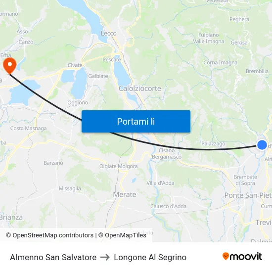 Almenno San Salvatore to Longone Al Segrino map