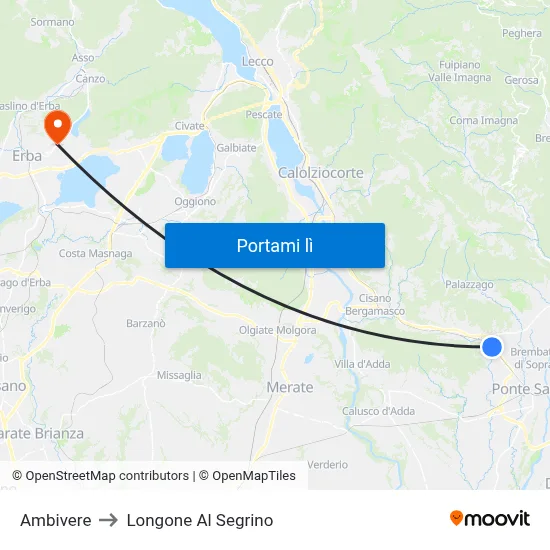 Ambivere to Longone Al Segrino map