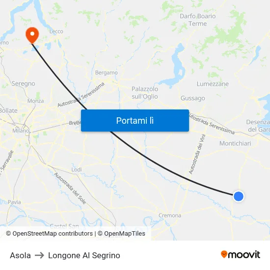 Asola to Longone Al Segrino map