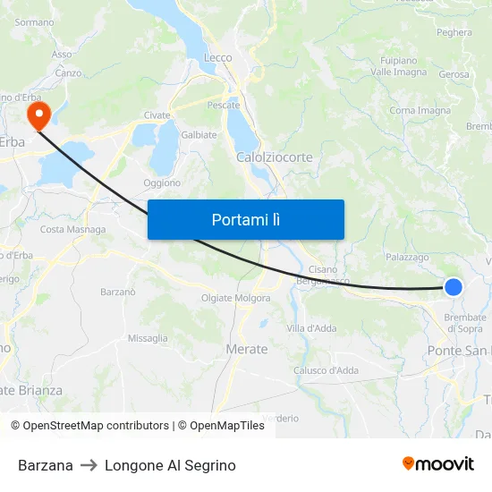 Barzana to Longone Al Segrino map