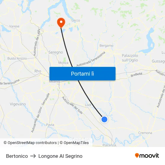 Bertonico to Longone Al Segrino map