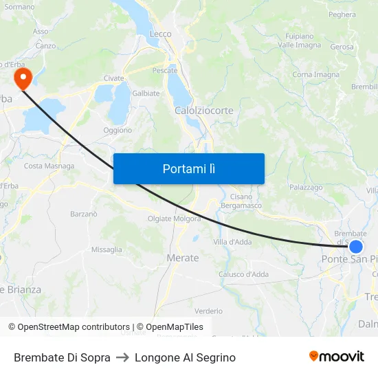 Brembate Di Sopra to Longone Al Segrino map