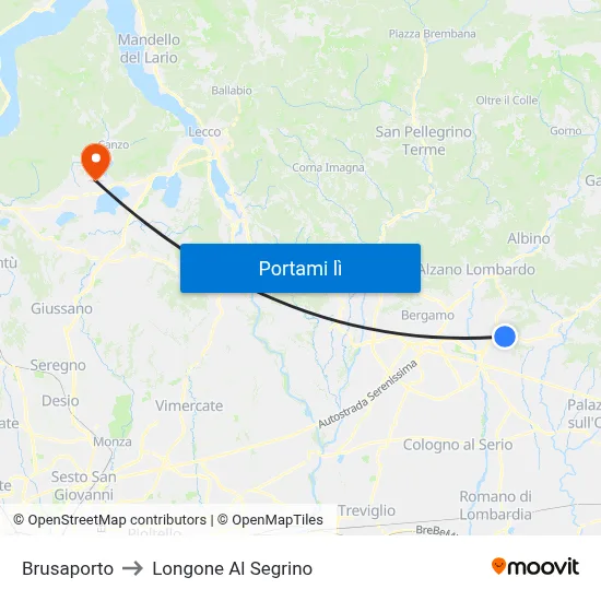 Brusaporto to Longone Al Segrino map