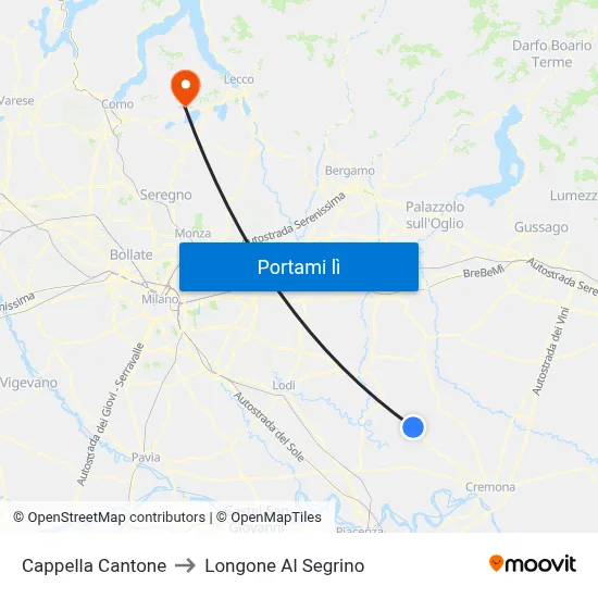 Cappella Cantone to Longone Al Segrino map