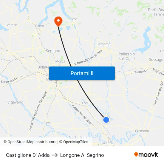 Castiglione D' Adda to Longone Al Segrino map