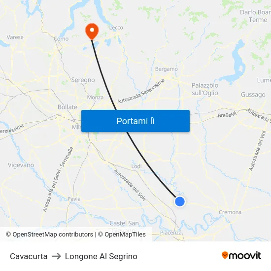 Cavacurta to Longone Al Segrino map