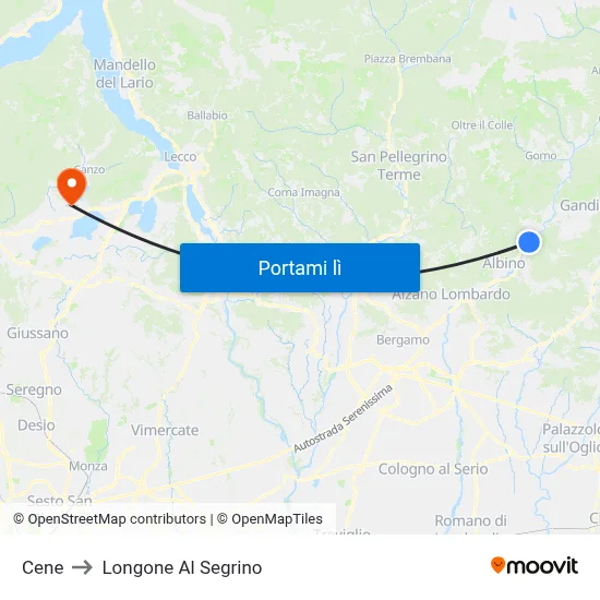 Cene to Longone Al Segrino map