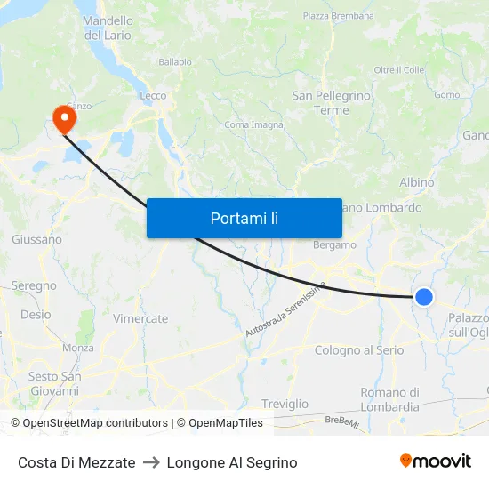 Costa Di Mezzate to Longone Al Segrino map