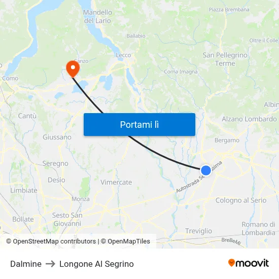 Dalmine to Longone Al Segrino map