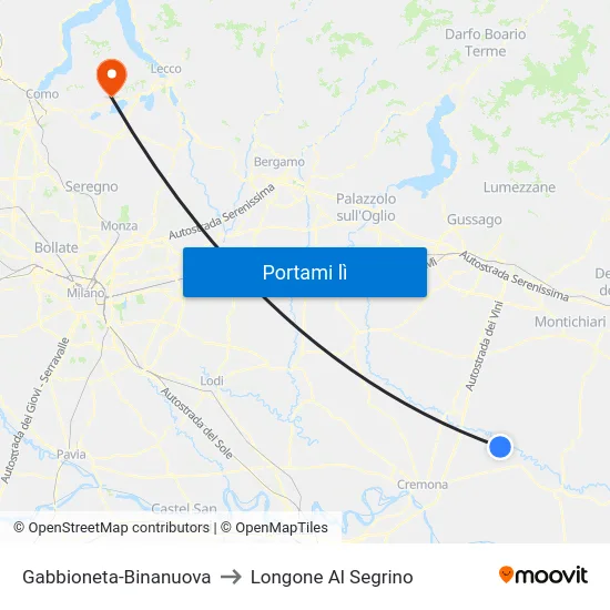 Gabbioneta-Binanuova to Longone Al Segrino map