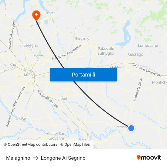 Malagnino to Longone Al Segrino map