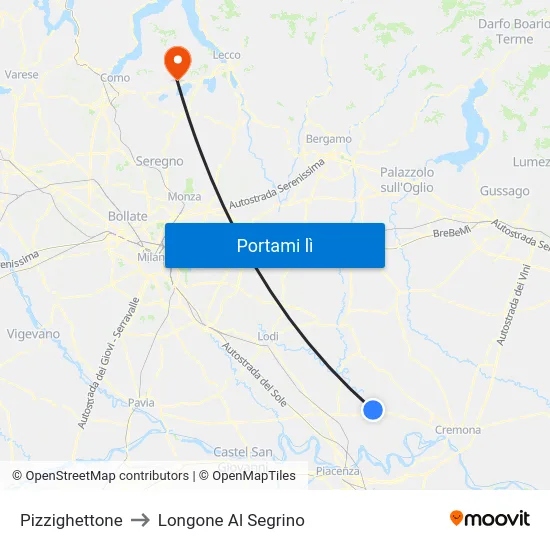 Pizzighettone to Longone Al Segrino map