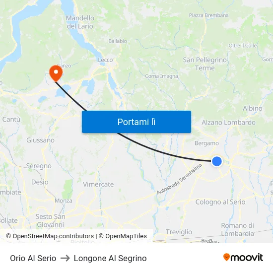 Orio Al Serio to Longone Al Segrino map