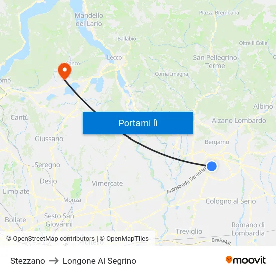 Stezzano to Longone Al Segrino map