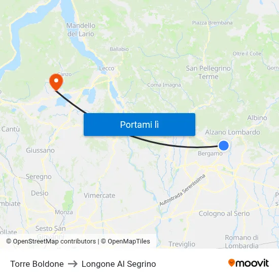 Torre Boldone to Longone Al Segrino map