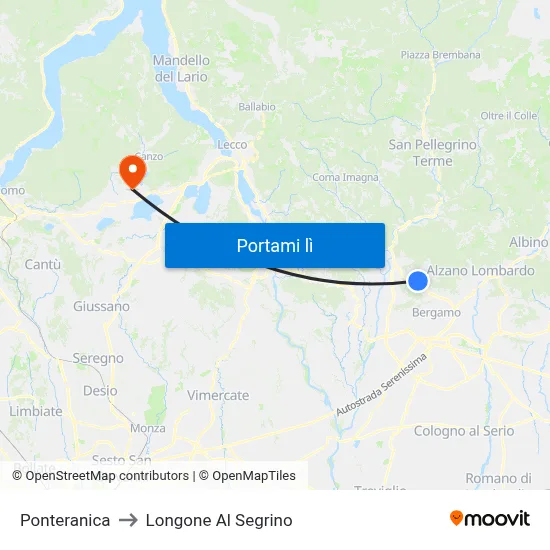 Ponteranica to Longone Al Segrino map
