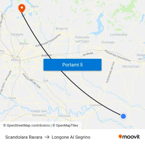Scandolara Ravara to Longone Al Segrino map