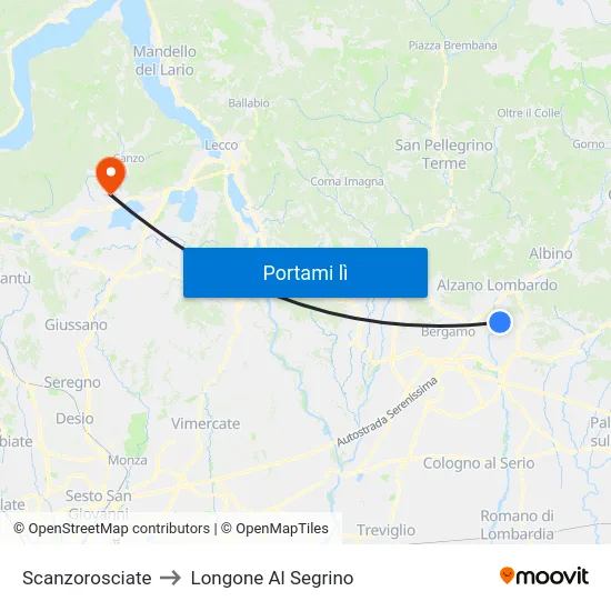 Scanzorosciate to Longone Al Segrino map
