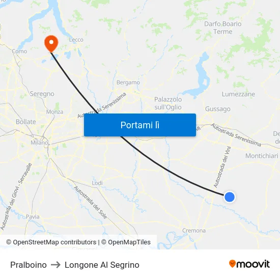 Pralboino to Longone Al Segrino map