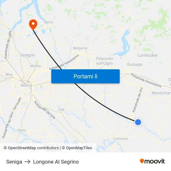 Seniga to Longone Al Segrino map