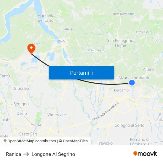 Ranica to Longone Al Segrino map