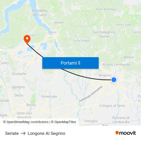 Seriate to Longone Al Segrino map