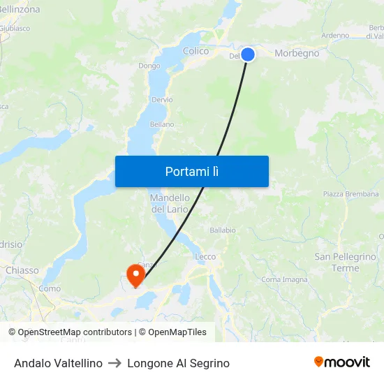 Andalo Valtellino to Longone Al Segrino map