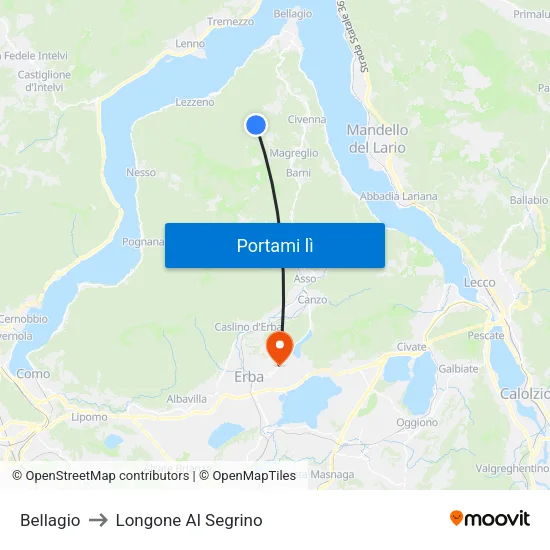 Bellagio to Longone Al Segrino map