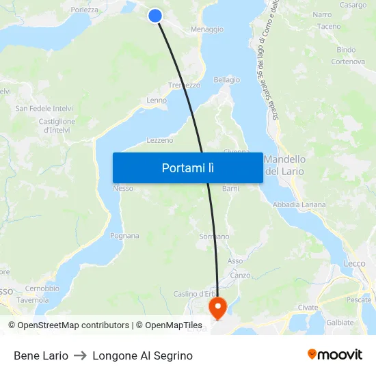 Bene Lario to Longone Al Segrino map