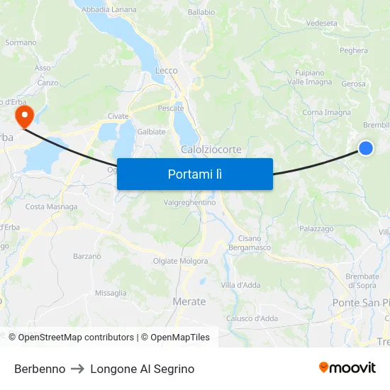 Berbenno to Longone Al Segrino map