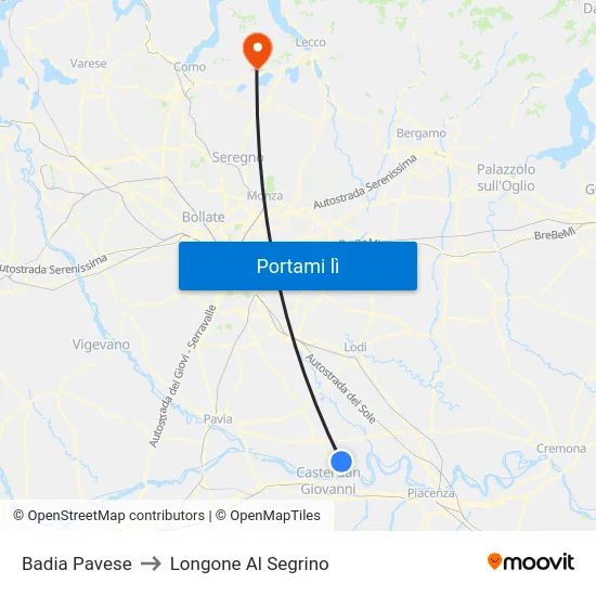 Badia Pavese to Longone Al Segrino map