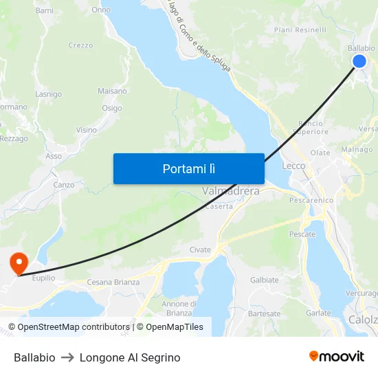 Ballabio to Longone Al Segrino map