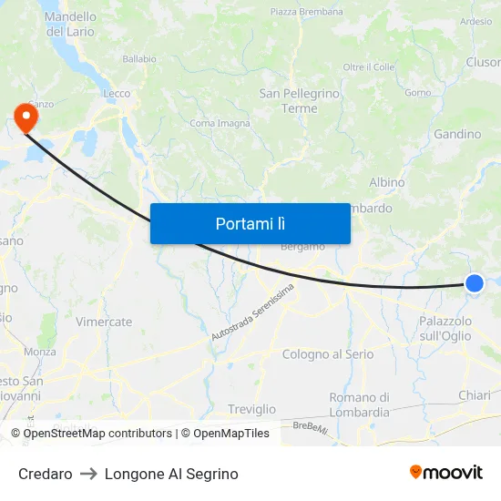 Credaro to Longone Al Segrino map