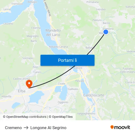 Cremeno to Longone Al Segrino map
