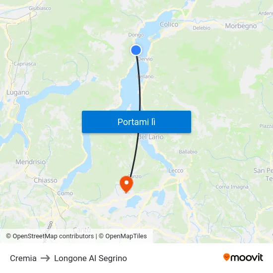 Cremia to Longone Al Segrino map