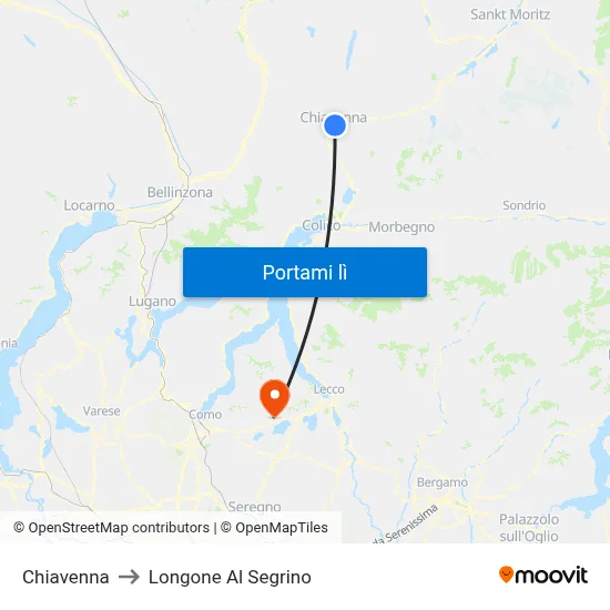 Chiavenna to Longone Al Segrino map