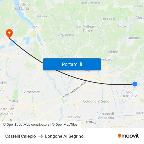 Castelli Calepio to Longone Al Segrino map